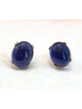 Blue Sapphire Accented Minimalist Sterling Silver Vintage 925 Stud Earrings